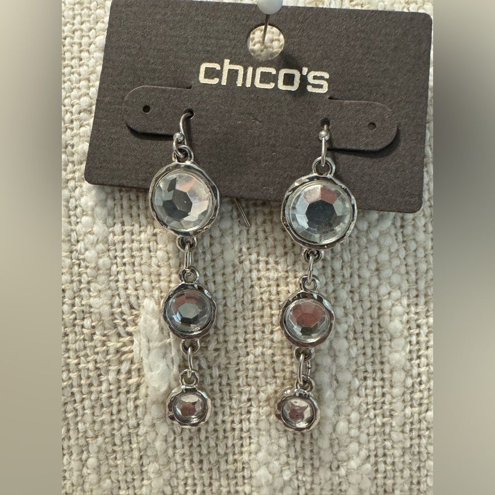 0259-Chico's Silver and Crystal Dangle Earrings‎